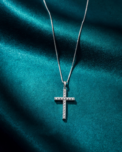 10K White Gold Lab Grown Diamond Cross Pendant Necklace