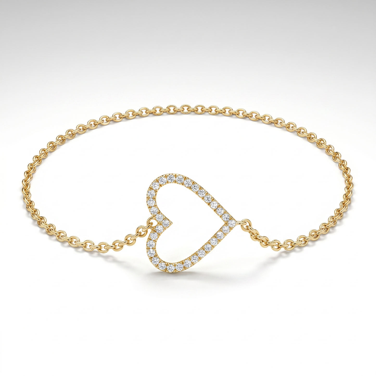 14K Gold Petite Diamond Heart Bracelet with Rolo Chain