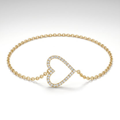 14K Gold Petite Diamond Heart Bracelet with Rolo Chain