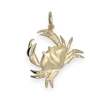14K Yellow Gold Crab Charm - 20.5mm Brushed Finish