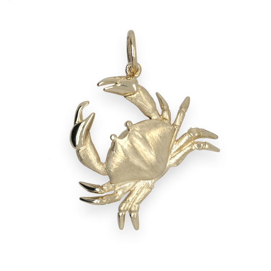 14K Yellow Gold Crab Charm - 20.5mm Brushed Finish