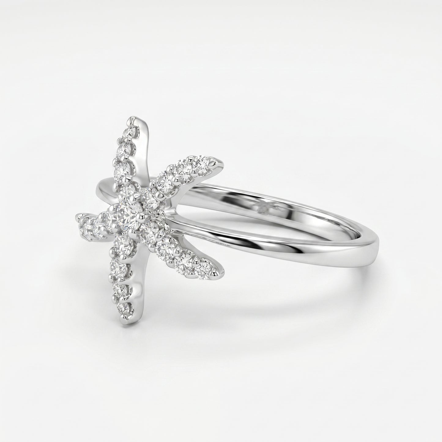 14K White Gold Diamond Starfish Ring - 0.35ct, Size 6.5