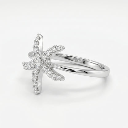 14K White Gold Diamond Starfish Ring - 0.35ct, Size 6.5