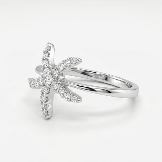 14K White Gold Diamond Starfish Ring - 0.35ct, Size 6.5
