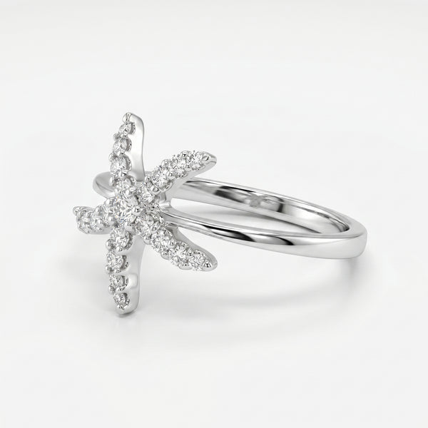 14K White Gold Diamond Starfish Ring - 0.35ct, Size 6.5