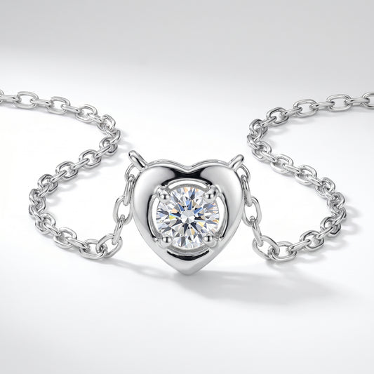 Sterling Silver Lab Grown Diamond Heart Pendant Necklace