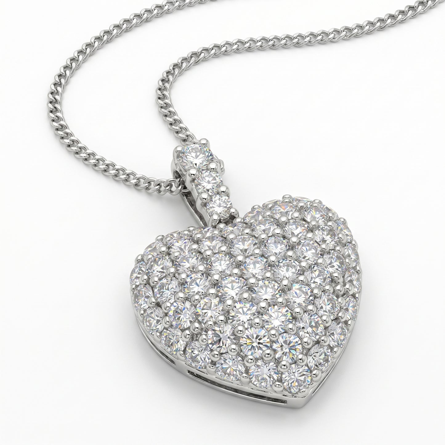 18K White Gold Pave Diamond Heart Pendant - 1.37ctw, 16" Chain