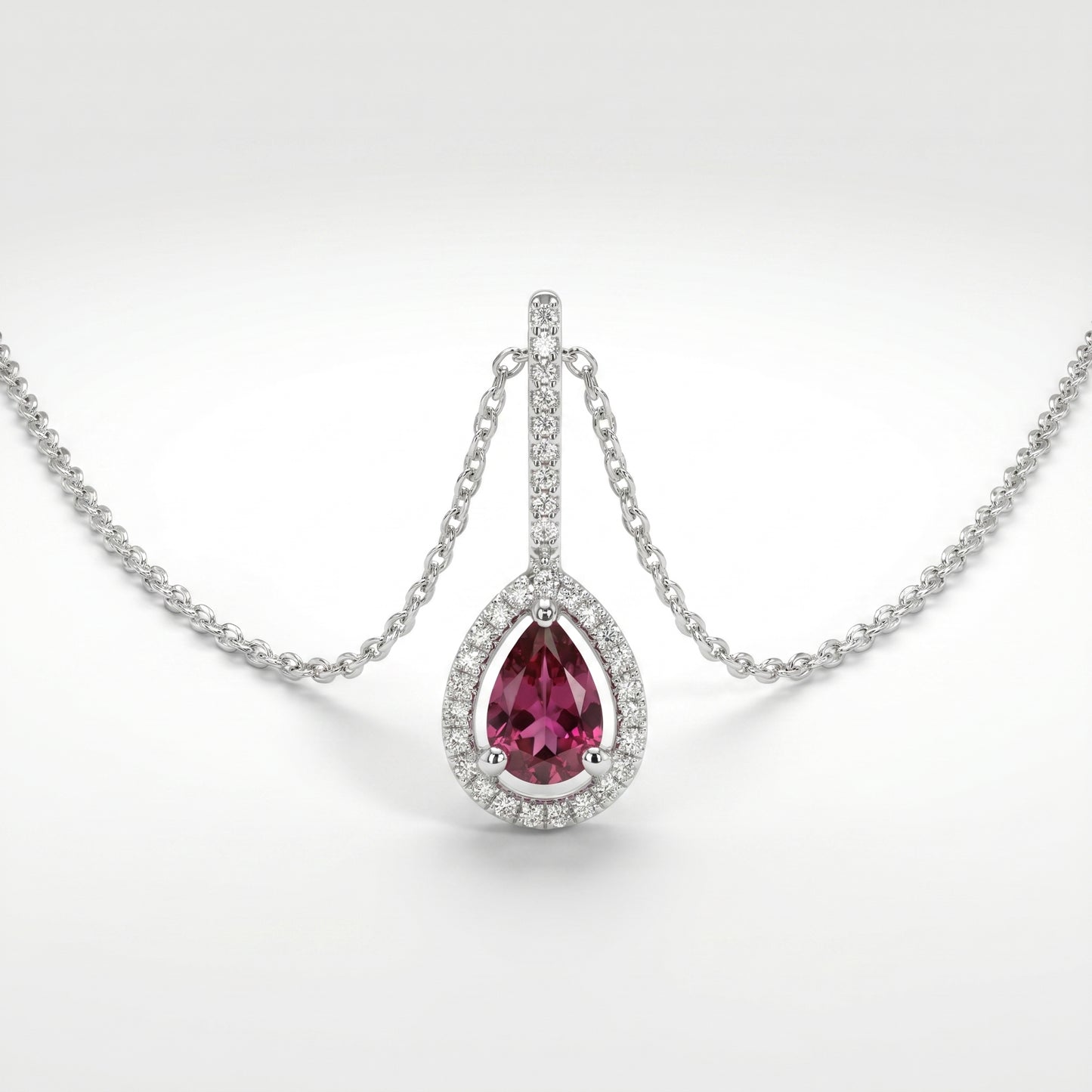 14K White Gold Rhodolite Garnet & Diamond Halo Pendant
