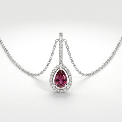 14K White Gold Rhodolite Garnet & Diamond Halo Pendant