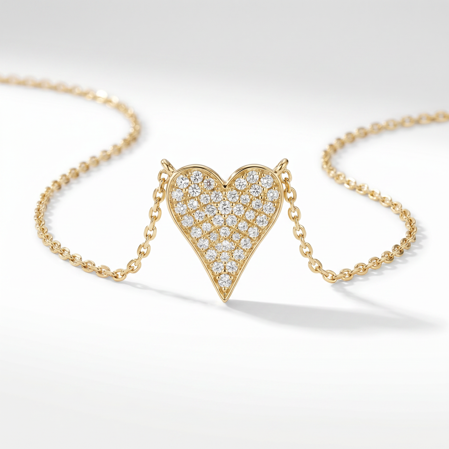 14K Yellow Gold Petite Pave Diamond Heart Pendant Necklace