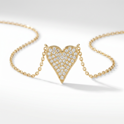 14K Yellow Gold Petite Pave Diamond Heart Pendant Necklace