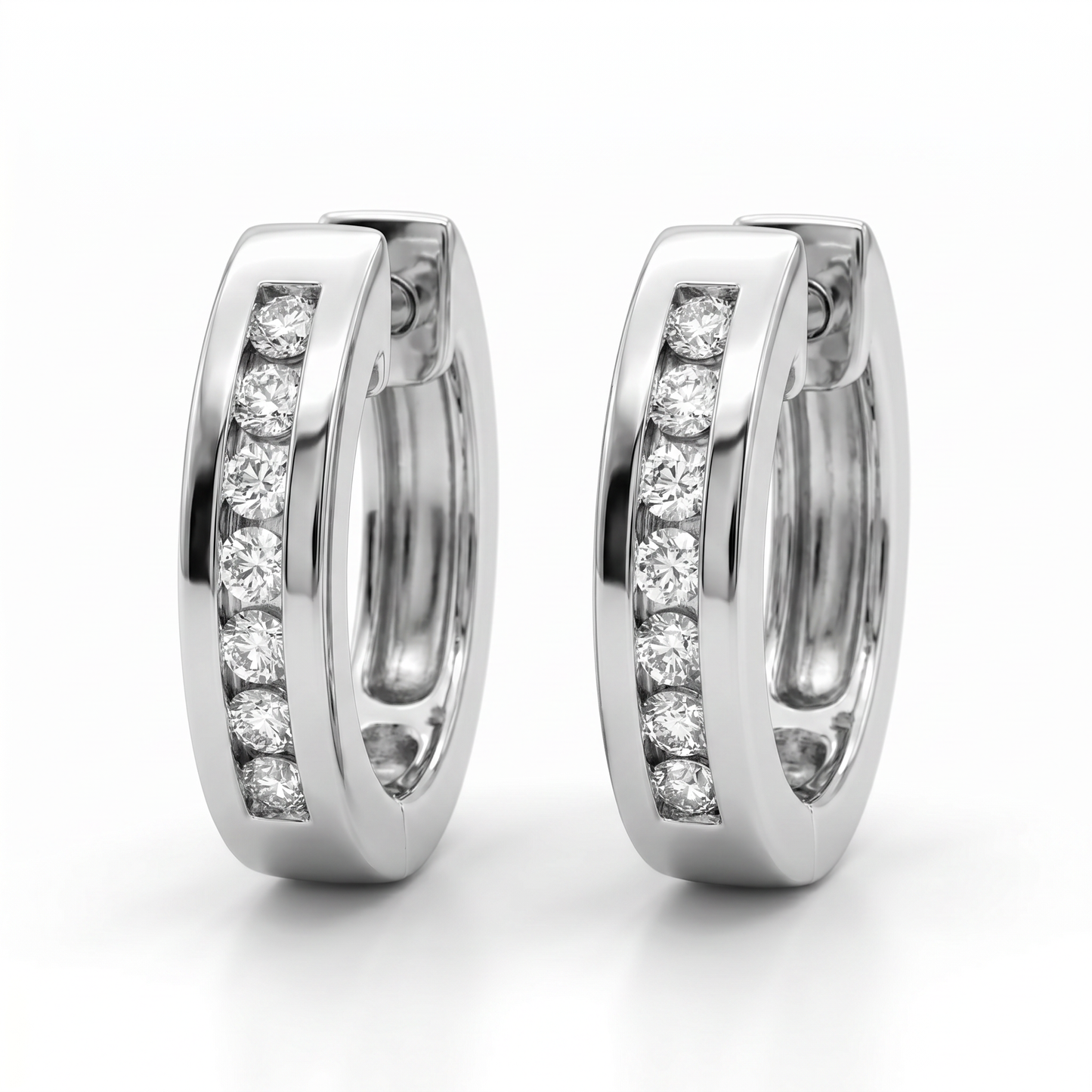14K White Gold Channel Set Diamond Hoop Earrings 0.24ctw