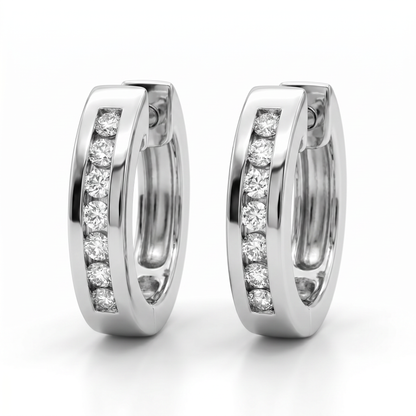 14K White Gold Channel Set Diamond Hoop Earrings 0.24ctw