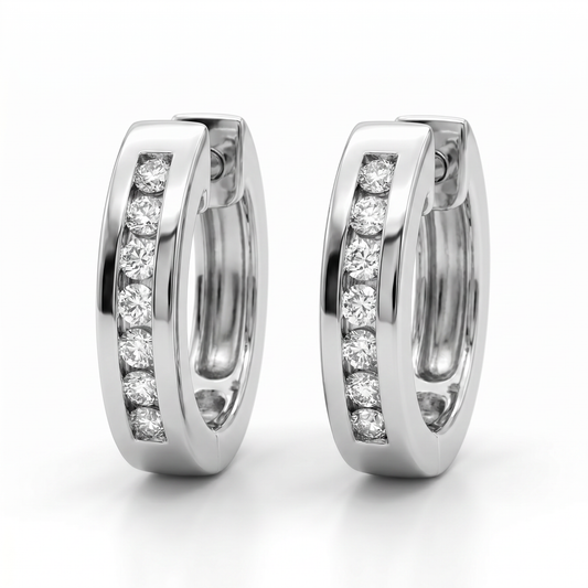 14K White Gold Channel Set Diamond Hoop Earrings 0.24ctw
