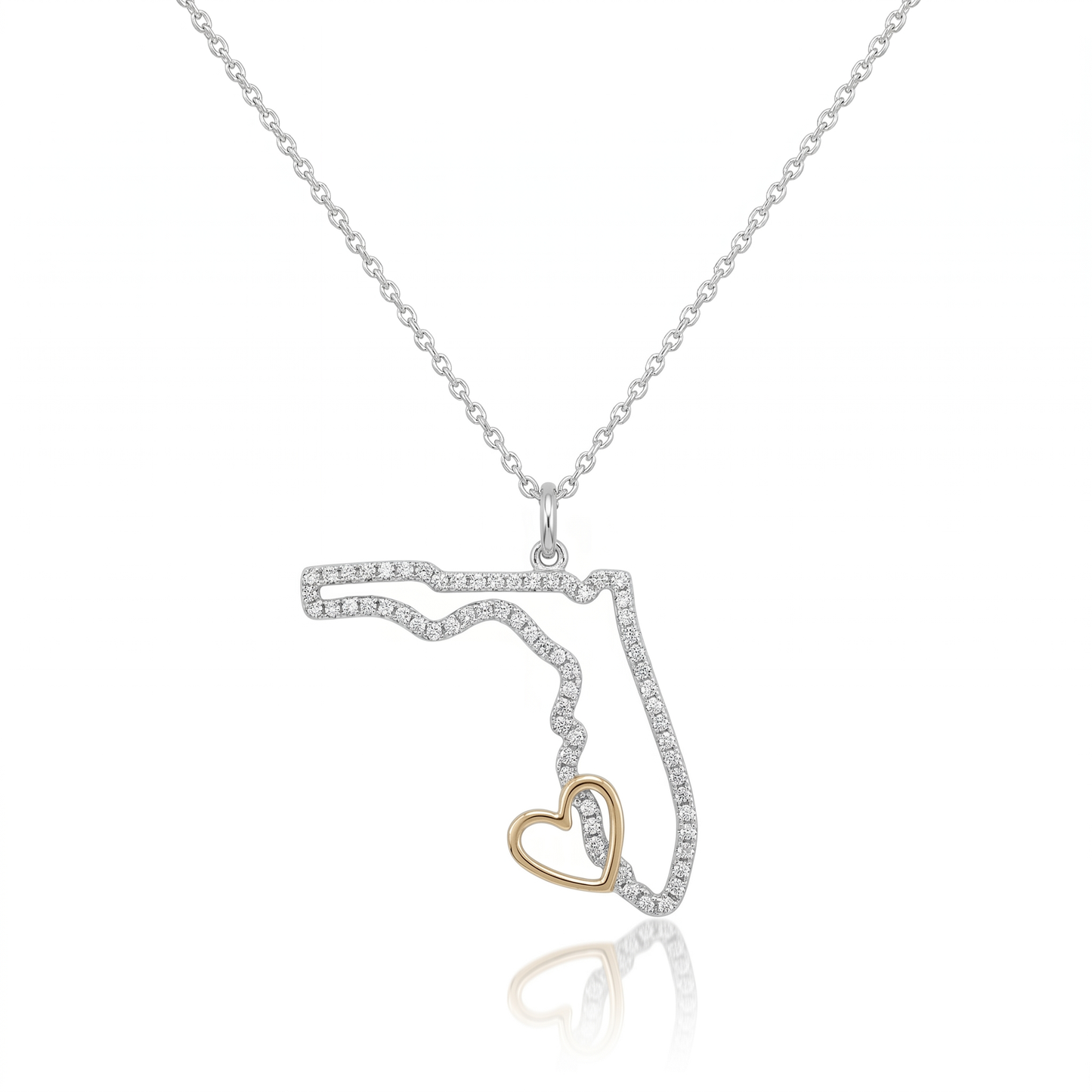 14K White Gold Diamond Florida #SWFLStrong Pendant - With Yellow Gold Heart