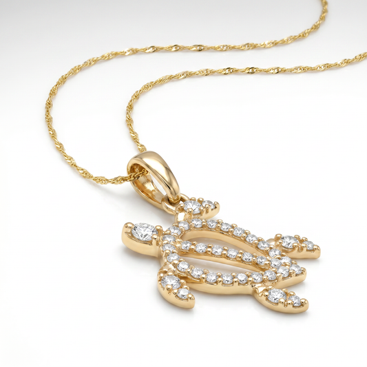 14K Yellow Gold Diamond Turtle Pendant - 0.26ctw Natural Diamonds