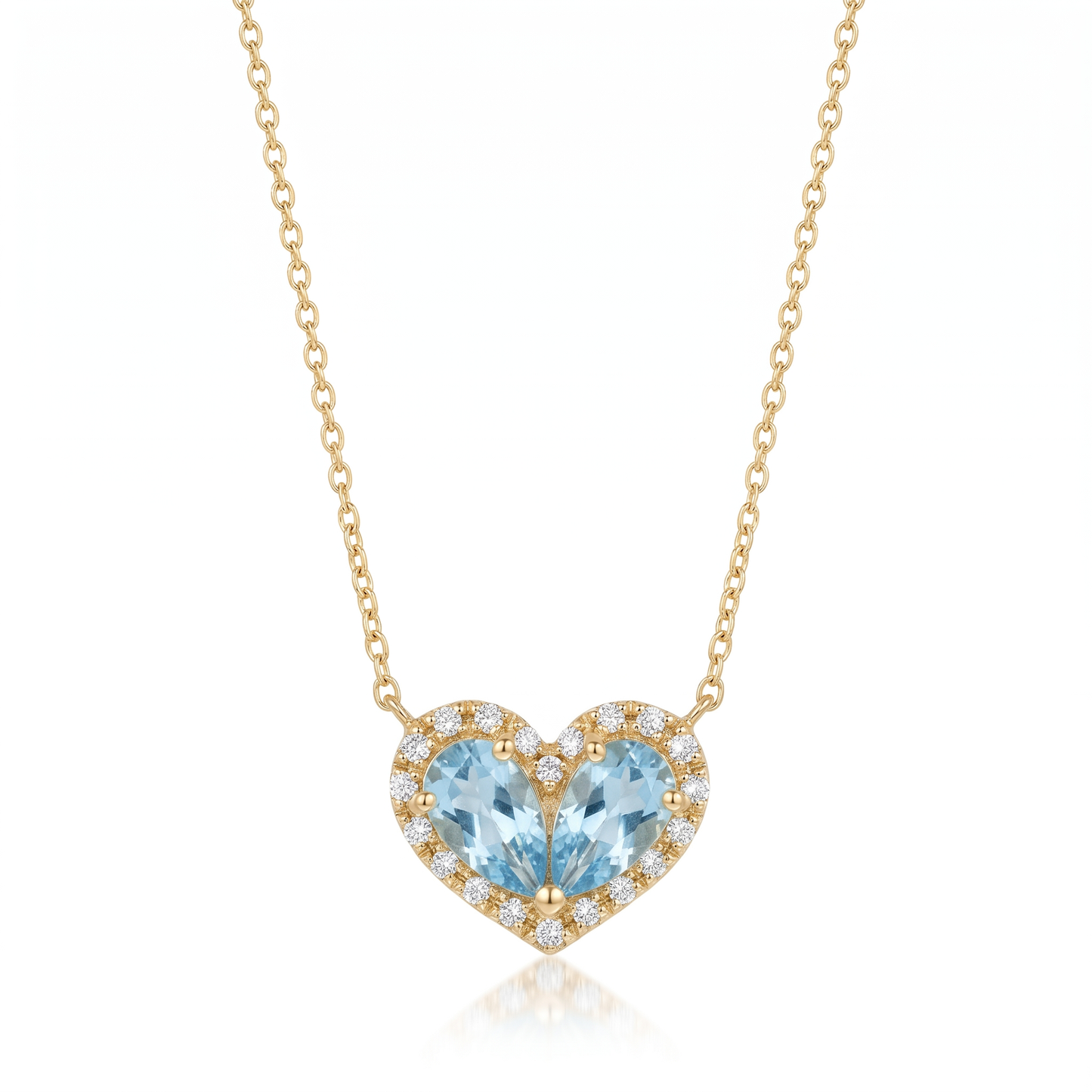 14K Yellow Gold Blue Topaz Diamond Heart Pendant with 18" Chain