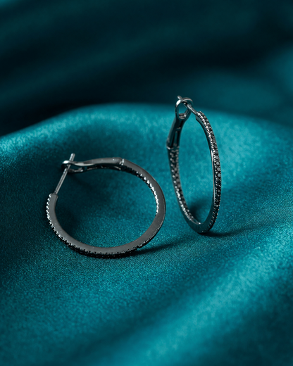 14K White Gold Black Diamond Inside Out Hoop Earrings