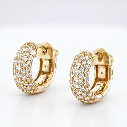 14K Yellow Gold Pave Diamond Huggie Earrings - 0.85ctw