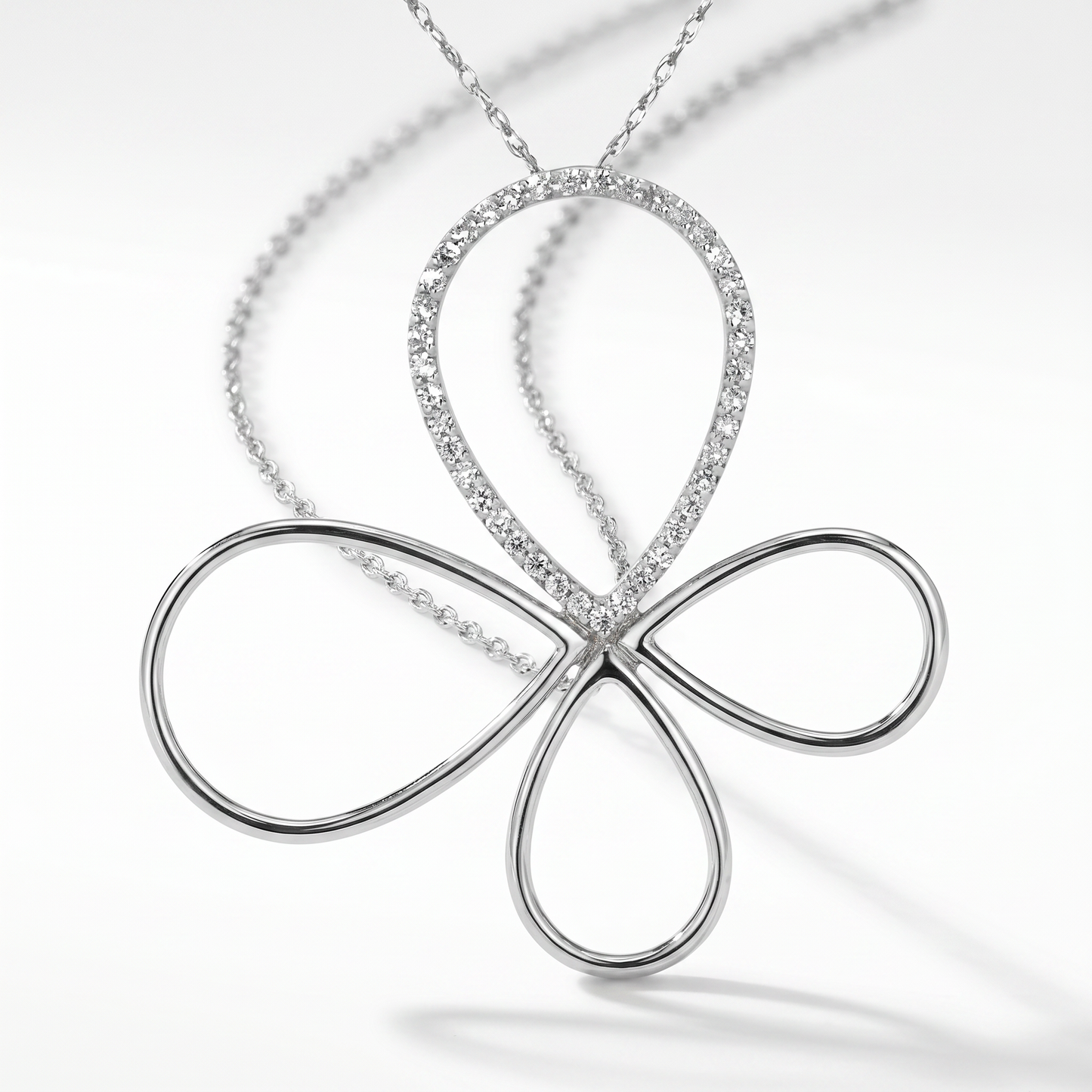 14K White Gold Diamond Butterfly Pendant - 0.16ctw Round Diamonds