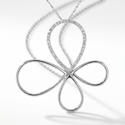 14K White Gold Diamond Butterfly Pendant - 0.16ctw Round Diamonds