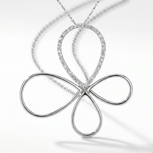 14K White Gold Diamond Butterfly Pendant - 0.16ctw Round Diamonds