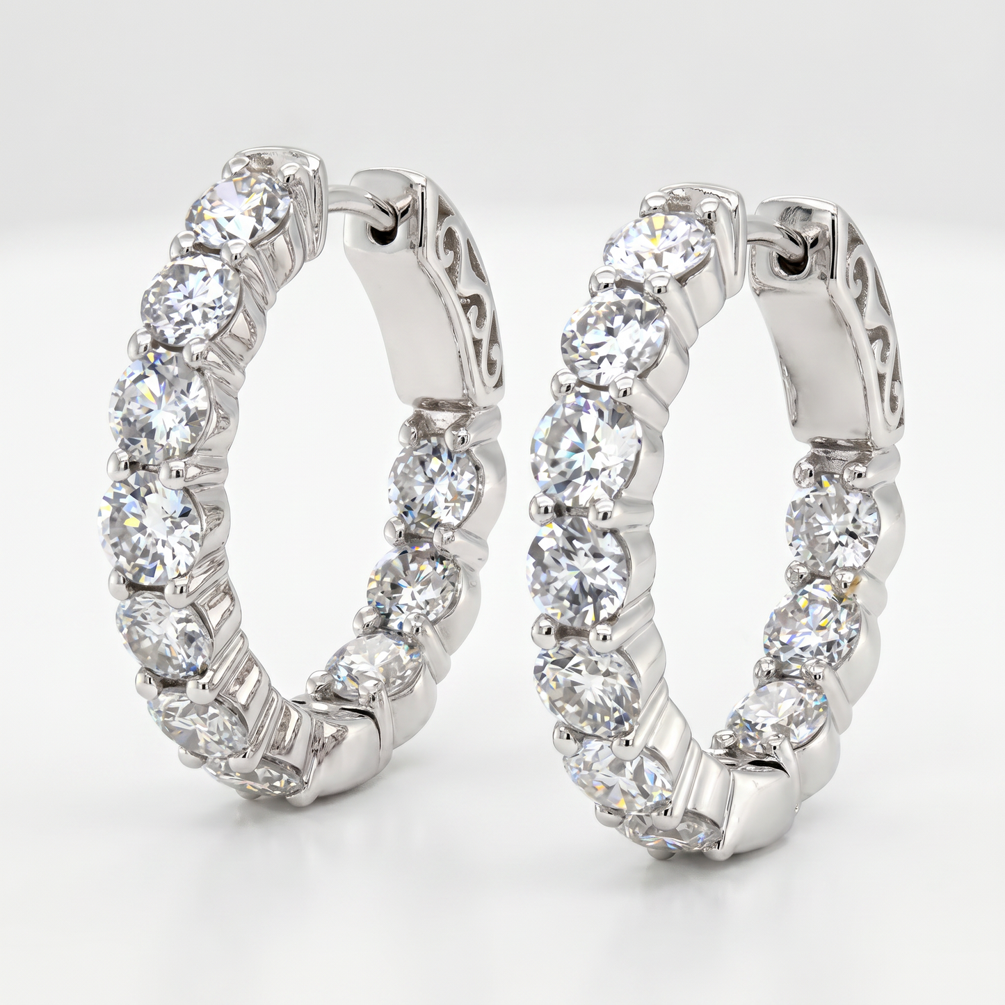 14K White Gold 5.0ct Diamond Inside Out Hoop Earrings