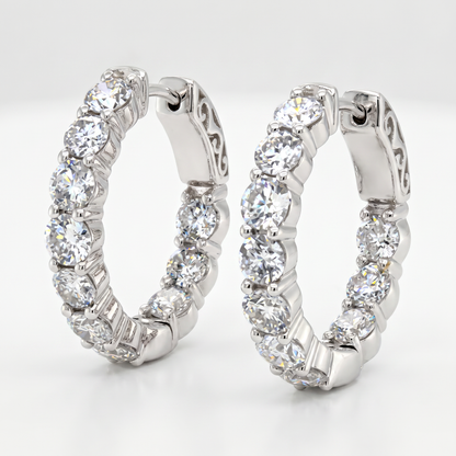 14K White Gold 5.0ct Diamond Inside Out Hoop Earrings