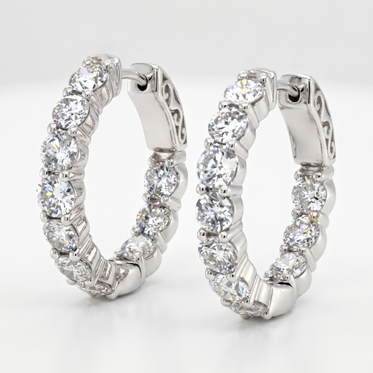14K White Gold 5.0ct Diamond Inside Out Hoop Earrings