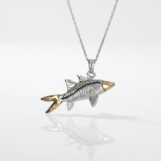 Sterling Silver & 14K Gold Snook Fish Pendant 20" Chain