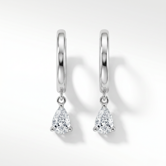 14K White Gold Pear Diamond Drop Earrings - 0.48ctw
