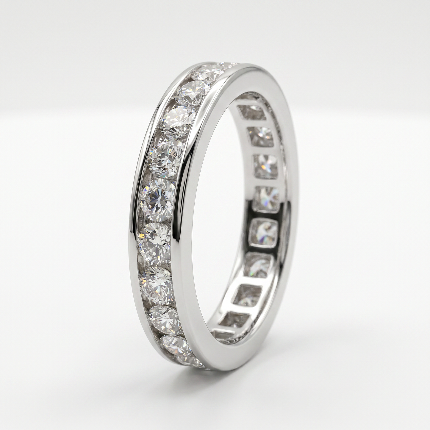 14K White Gold Channel Set Diamond Eternity Band - Size 6