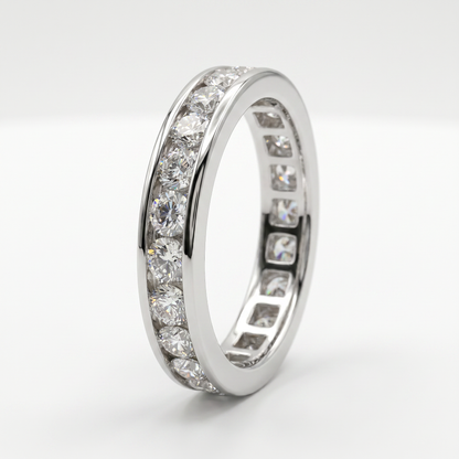 14K White Gold Channel Set Diamond Eternity Band - Size 6