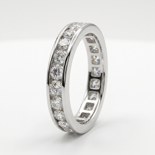 14K White Gold Channel Set Diamond Eternity Band - Size 6
