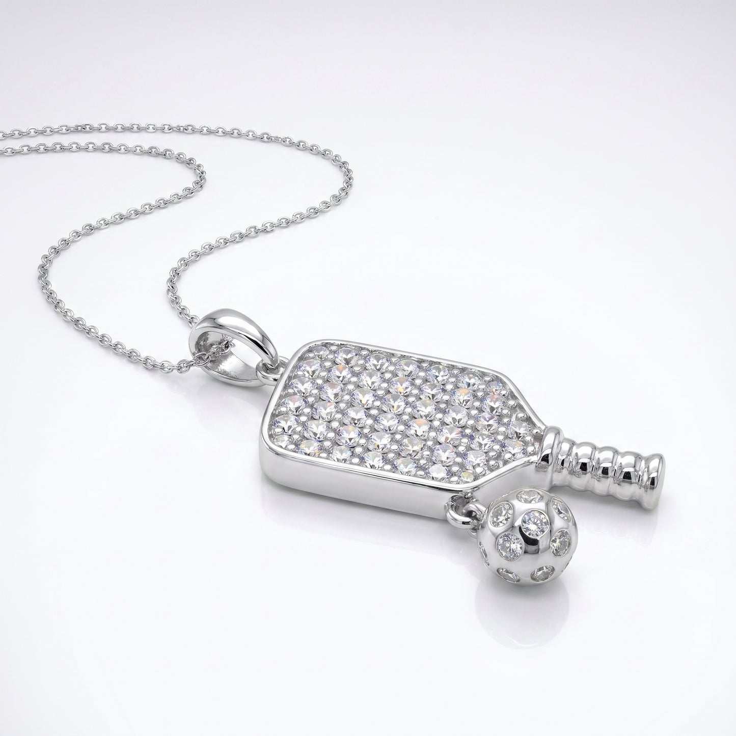 Sterling Silver Cubic Zirconia Pickleball Paddle Pendant