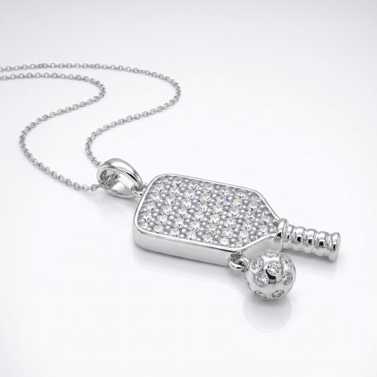 Sterling Silver Cubic Zirconia Pickleball Paddle Pendant