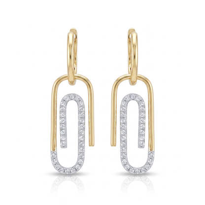 14K Yellow & White Gold Diamond Paperclip Huggie Earrings