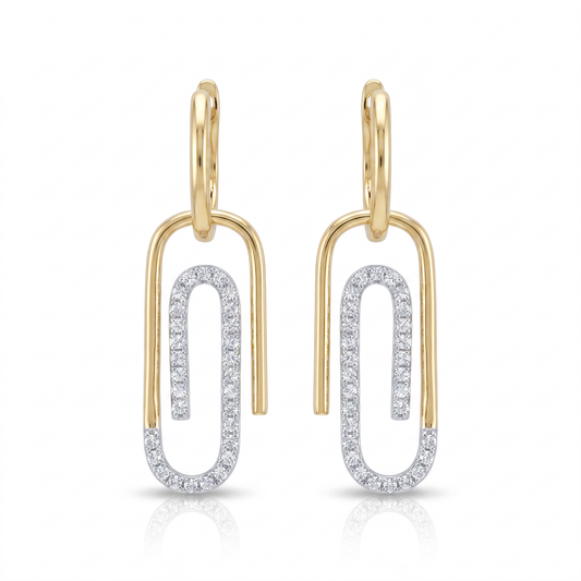 14K Yellow & White Gold Diamond Paperclip Huggie Earrings