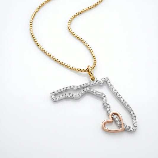 14K Diamond #SWFLStrong Florida Pendant - Two-Tone Gold Heart