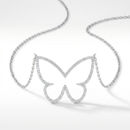 14K White Gold Diamond Butterfly Pendant - 0.35ctw Open Design