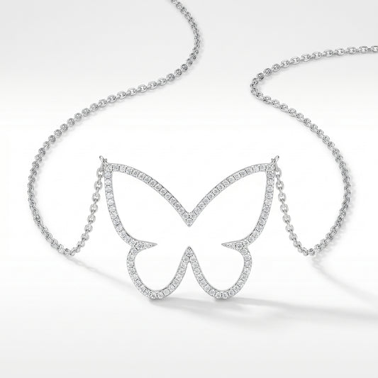 14K White Gold Diamond Butterfly Pendant - 0.35ctw Open Design