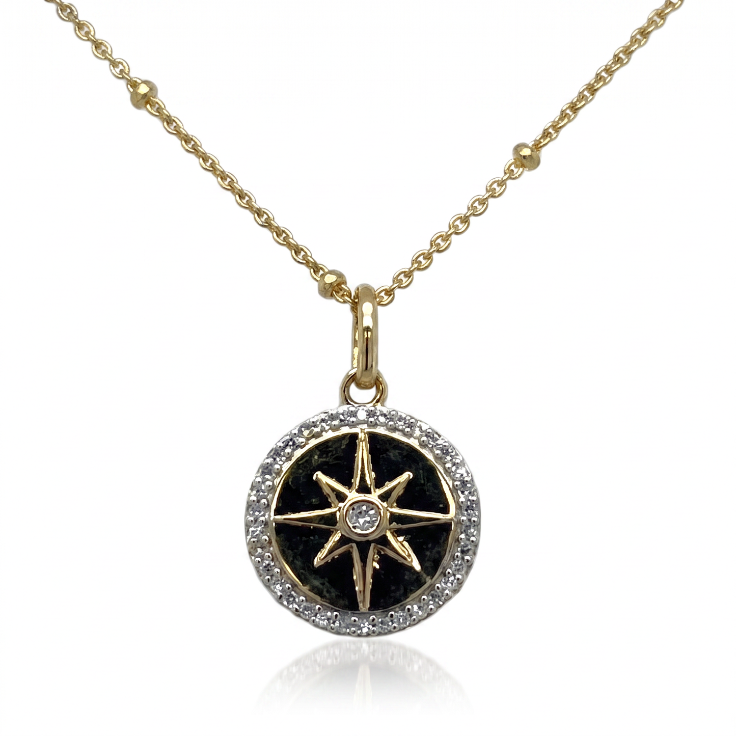 Sterling Silver Vermeil Compass Rose Pendant with Lab Diamonds