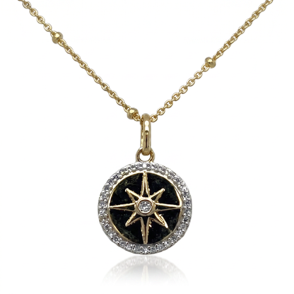 Sterling Silver Vermeil Compass Rose Pendant with Lab Diamonds