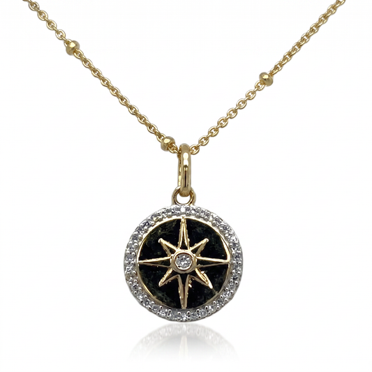 Sterling Silver Vermeil Compass Rose Pendant with Lab Diamonds