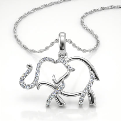 14K White Gold Diamond Elephant Pendant with 18" Chain