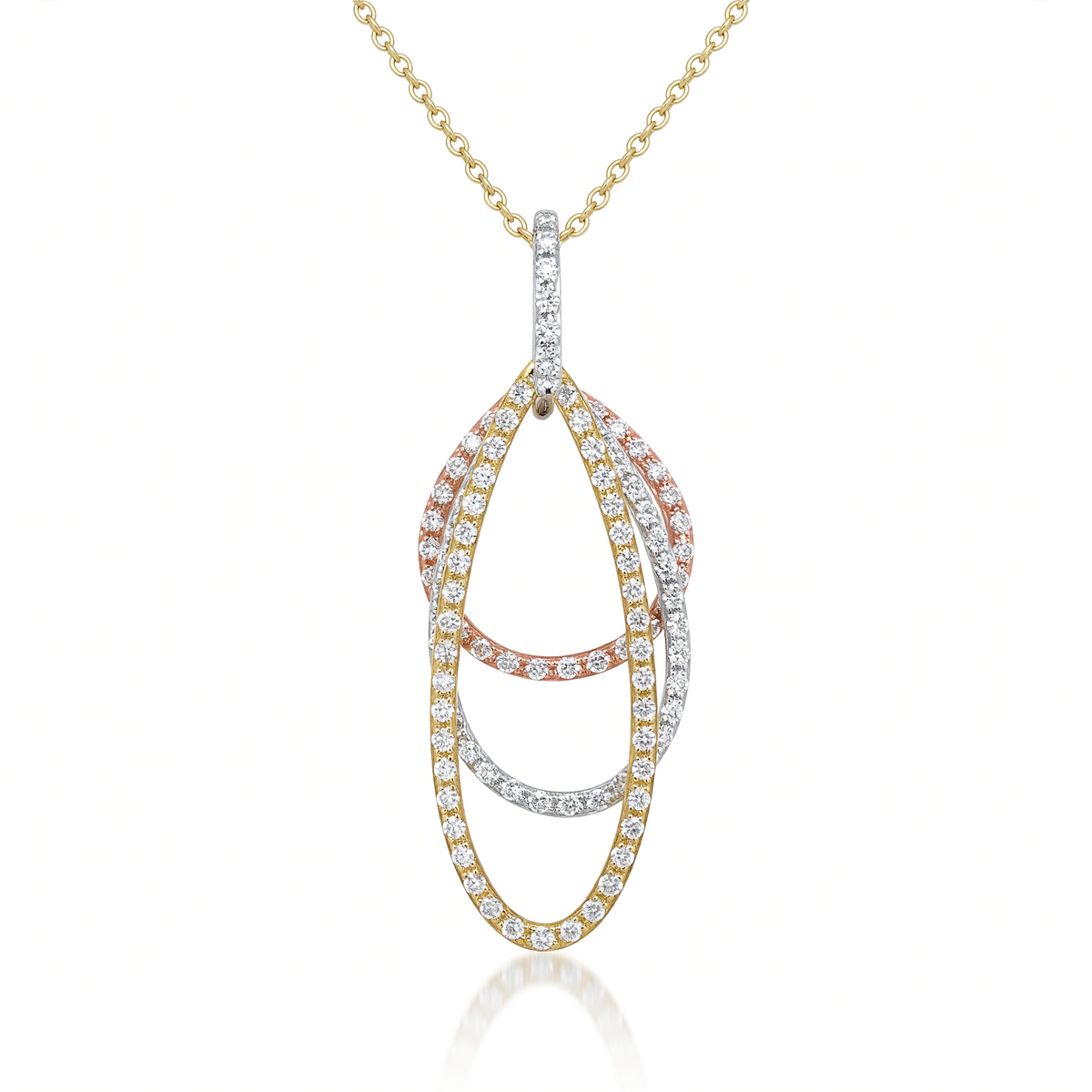 14K Tri-Color Pear Diamond Pendant with 0.41ctw Diamonds