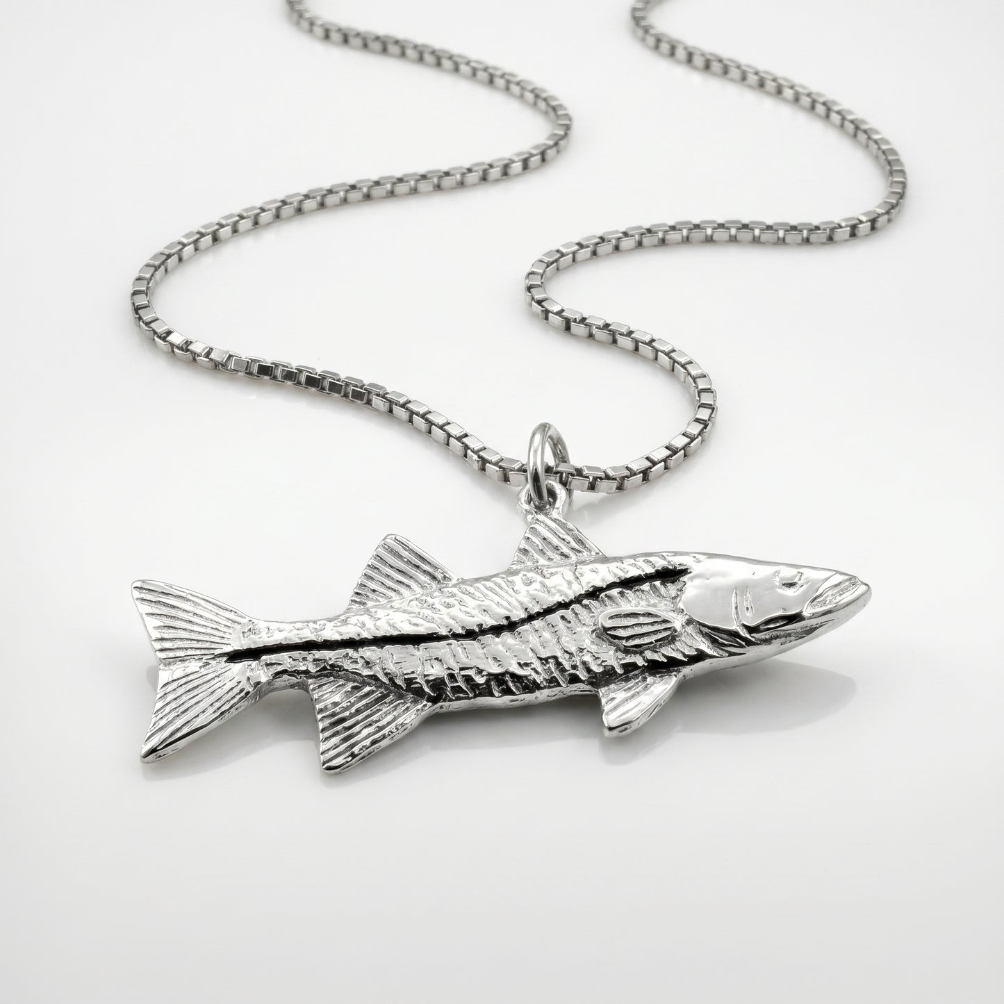 Sterling Silver Snook Pendant with Black Enamel Detail