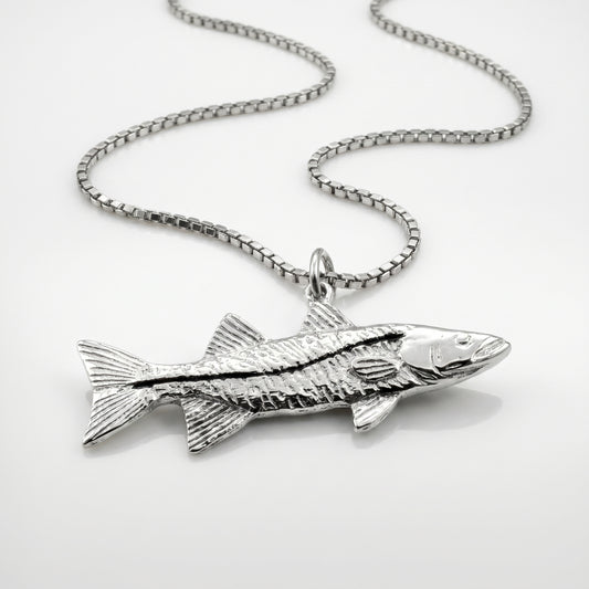 Sterling Silver Snook Pendant with Black Enamel Detail