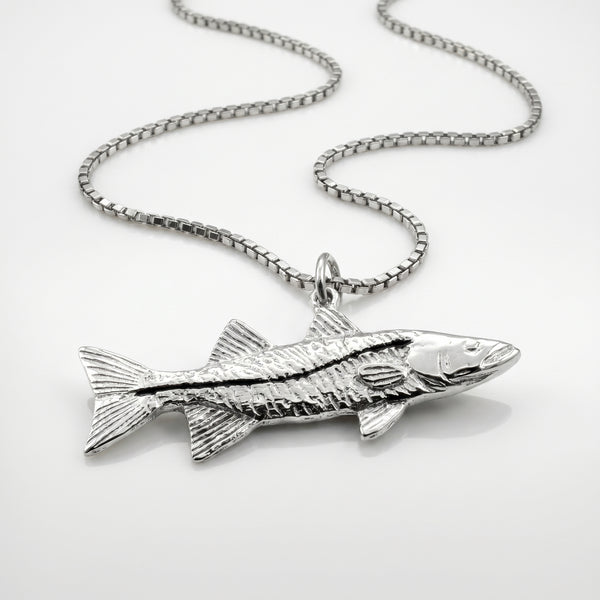 Sterling Silver Snook Pendant with Black Enamel Detail