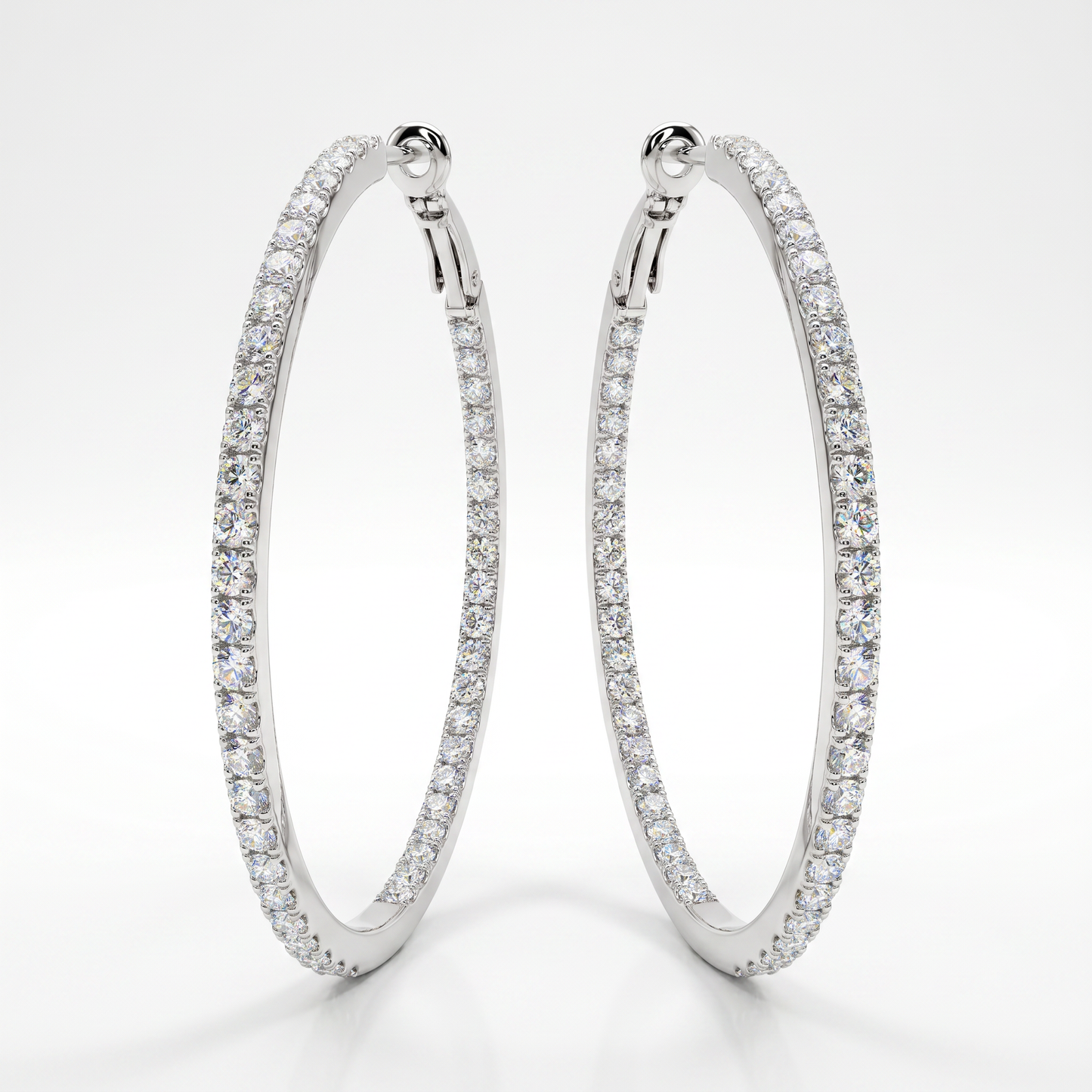 14K White Gold Diamond Inside Out Hoop Earrings - 0.52ctw